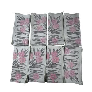VINTAGE Floral Fabric Cloth Napkin Set of 8 Pink Blossom Botanical Table Linens